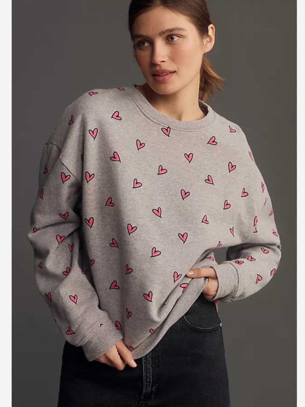 KULE Oversized All Over Heart Sweatshirt. Size M